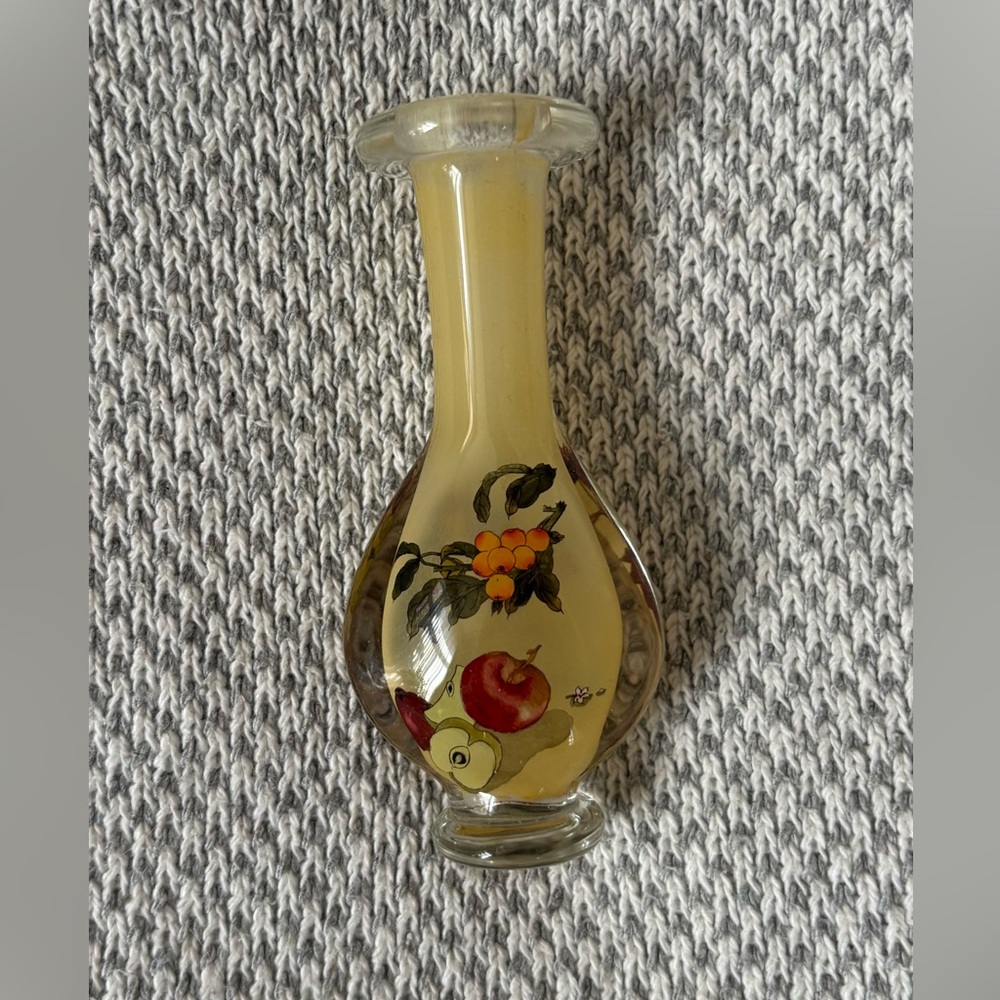 Vintage Chinese Inside-Painted Glass Vase with Floral and Fruit Design